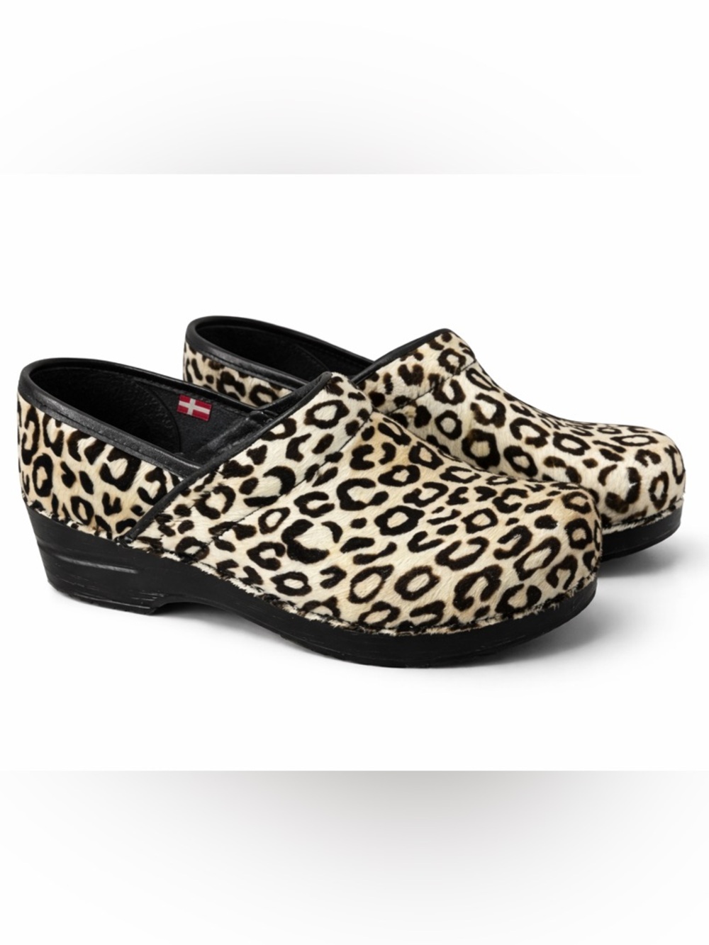 Sanita Leopard Animal Print Fur Clogs Size 36